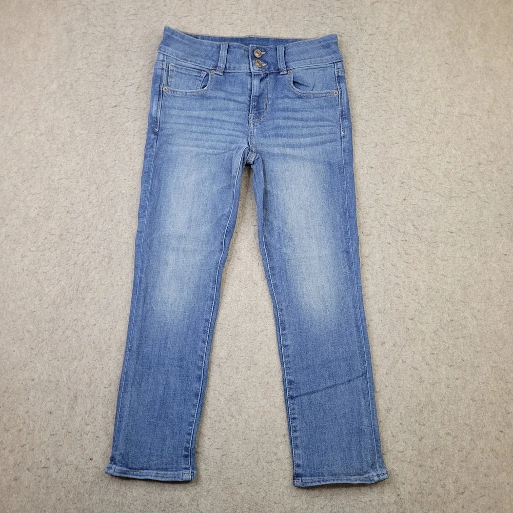 American Eagle Artist Crop Jeans Womens 2 Short Blue Next Level Stretch - Picture 1 of 13